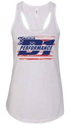 WOMENS - White D1 Performance Flag Racerback Tank
