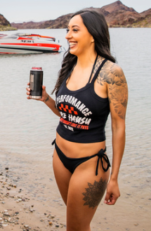WOMENS - Black Spaghetti Crop Red Checkered Logo