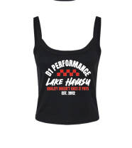 WOMENS - Black Spaghetti Crop Red Checkered Logo